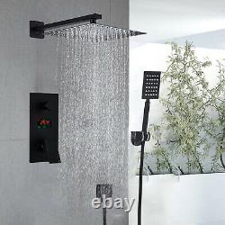 2-Way Shower System Flush-Mounted LCD Temperature Display Black 10 Shower Head