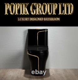 Black Luxury Toilet Design Model with Gold line WC soft-close seat Dual Flush