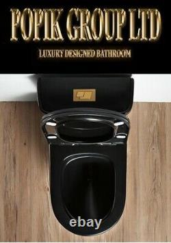 Black Luxury Toilet Design Model with Gold line WC soft-close seat Dual Flush