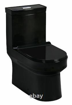 Black Toilet Modern One Piece Dual Flush Black Gloss Finish- Lazio