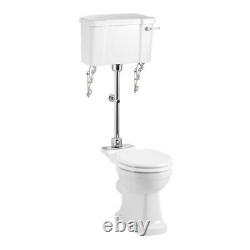 Burlington Medium Level Regal Height Toilet, Chrome Flush Pipe & Lever Cistern