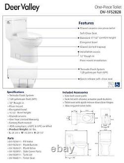 DeerValley Toilet Comfort Height 1.28GPF Water Saving One Piece Elongated Toilet