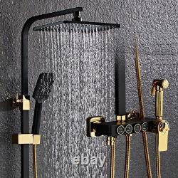 Full copper black shower set multifunctional thermostatic digital display shower