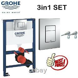 GROHE 0.82m CONCEALED WALL HUNG CISTERN WC TOILET FRAME WITH CHROME FLUSH PLATE