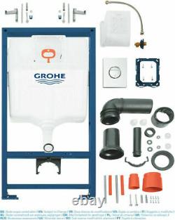 GROHE 0.82m CONCEALED WALL HUNG CISTERN WC TOILET FRAME WITH CHROME FLUSH PLATE