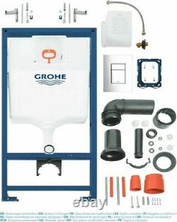 Grohe Concealed Wall Hung Cistern Wc Toilet Frame With Gloss Chrome Flush Plate