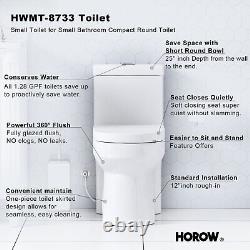 HOROW Small Modern Dual Flush Elongated One Piece Toilet With Soft Closing Seat