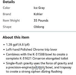 Kohler K-31615-95 Cimarron 1.28 GPF Toilet Tank Only Left Hand Lever Ice Grey