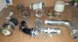 LOT of WALL HUNG TOILET TANK spud connections pipes nuts flush valve porcelain