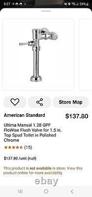 NEW American Standard Ultima Manual 1.28 GPF FloWise Flush Valve 1.5. Top Spud