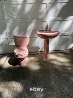 Pedestal Sink And Matching Toilet Vintage Rose Color excellent shape