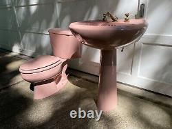 Pedestal Sink And Matching Toilet Vintage Rose Color excellent shape