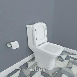 Square Toilet Close Coupled Soft Close Seat Cistern Modern Bathroom WC Pan