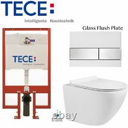 TECE 8cm SLIM FRAME GLASS FLUSH PLATE COMPACT RIMLESS WALL HUNG TOILET SOFT CLOS