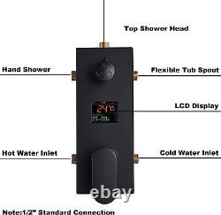 Temperature Display 16 3-Way Shower System Flush-Mounted LCD Black Shower Head