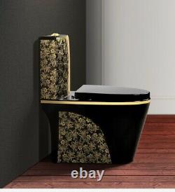 WESTSHORE BATHROOM Luxury Black TOILET DESIGN MODEL WITH GOLD FLOWERS WC