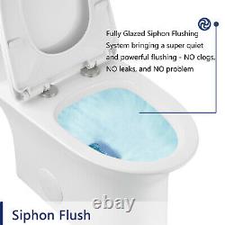 White Ceramic One Piece Dual Flush Toilet Elongated Soft Closing Seat Comfort