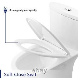 White Ceramic One Piece Dual Flush Toilet Elongated Soft Closing Seat Comfort