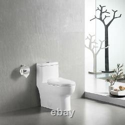White Dual Flush Elongated One Piece Toilet With Soft Close Seat Water Closet