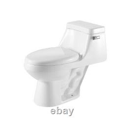 White Single Flush Elongated One Piece Toilet withSoft Closing Seat Water Closet
