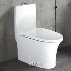 WinZo Elongated One Piece Toilet Dual Flush Modern Bathroom Water Closet White