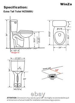 WinZo Open Box Extra Tall Two Piece Toilet For Senors Disabled Tall Person White
