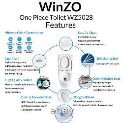 WinZo WZ5028 Elongated Dual Flush One Piece Toilet & Soft Close Seat White