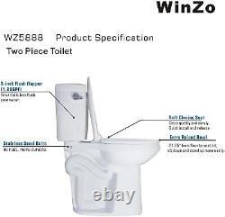 WinZo WZ5888 Two Piece Toilet With 21.25 inches Taller Seat Height Bowl White